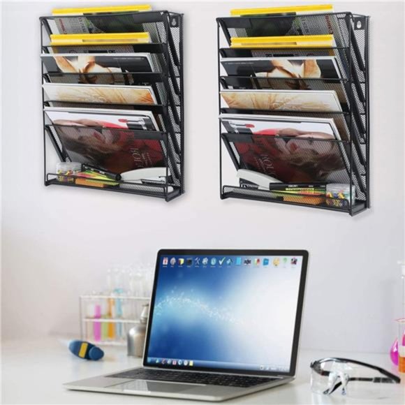 2 Pack Wall File Organizer, 6-Tier Wall Mount Paper Holder Vertical File Rack - Picture 4 of 7